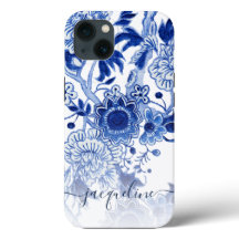 Blue n White Chinoiserie Asian Floral Script Name