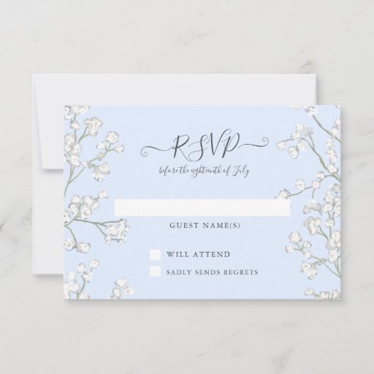 Blue n White Floral Babys Breath Baby shower RSVP (Voorkant)