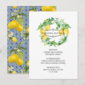 Blue n White Lemon Floral Foliage Wedding Details Kaart (Voorkant / Achterkant)