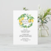 Blue n White Lemon Floral Foliage Wedding Details Kaart (Staand voorkant)