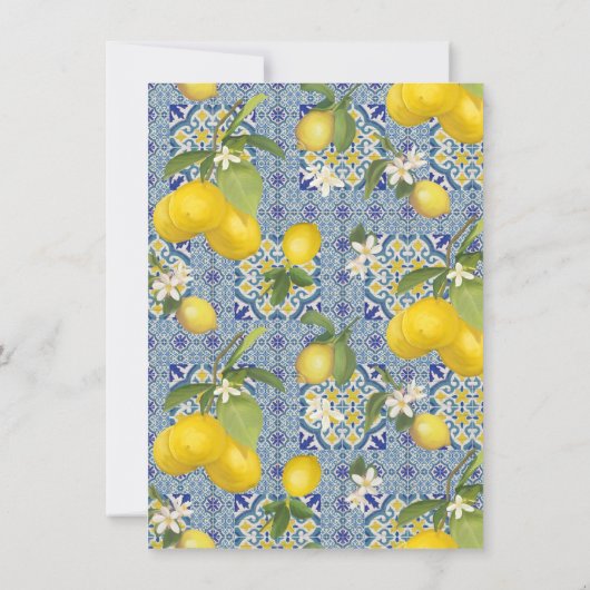Blue n White Lemon Floral Foliage Wedding Details Kaart (Achterkant)