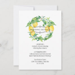 Blue n White Lemon Floral Foliage Wedding Details Kaart