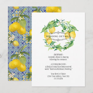 Blue n White Lemon Floral Foliage Wedding Details Kaart
