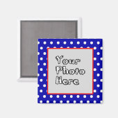 Blue n White Polka Dots Red Trim Photo Lijst Magneet (Voorkant / Achterkant)