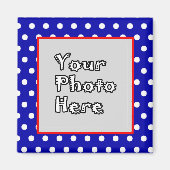 Blue n White Polka Dots Red Trim Photo Lijst Magneet (Voorkant)