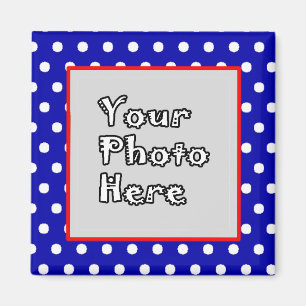 Blue n White Polka Dots Red Trim Photo Lijst Magneet