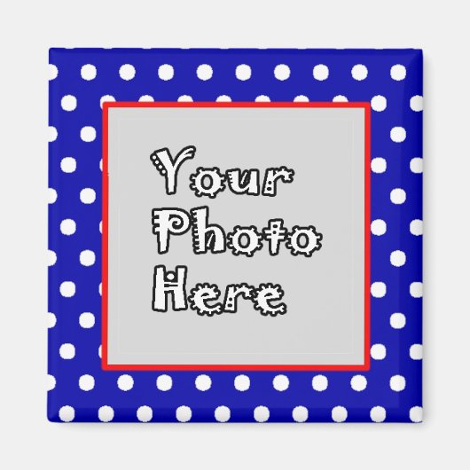 Blue n White Polka Dots Red Trim Photo Lijst Magneet (Voorkant)