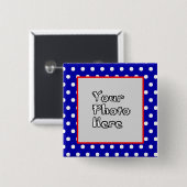 Blue n White Polka Dots Red Trim Photo Lijst Vierkante Button 5,1 Cm (Voorkant /achterkant)