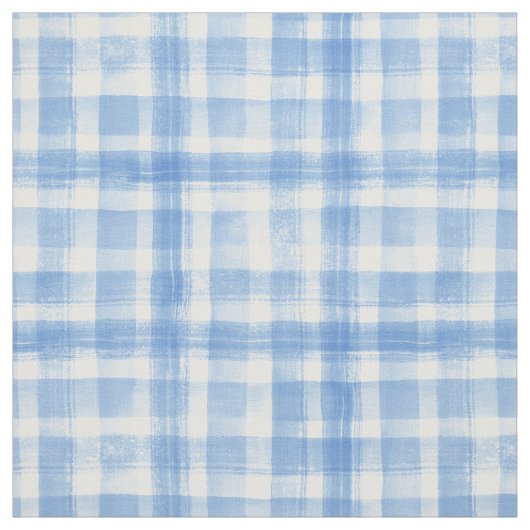 Blue n White Waterverf Gingham Checkered Pattern Stof (Swatch)