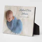 Blue Name Birth Date Script Baby Foto Fotoplaat (Zijkant)