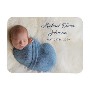 Blue Name Birth Date Script Baby Foto Magneet