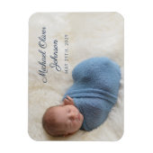 Blue Name Birth Date Script Baby Foto Magneet (Verticaal)
