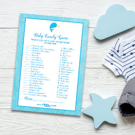 Blue Narwhal Baby Baby shower Game Kaart
