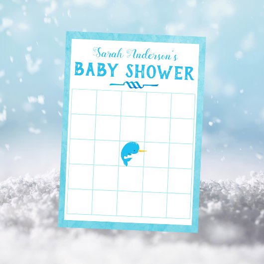 Blue Narwhal Baby shower Bingo Game Kaart
