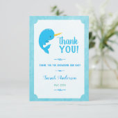 Blue Narwhal Baby shower dank u Bedankkaart (Staand voorkant)