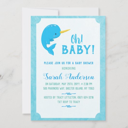 Blue Narwhal Baby shower Kaart (Voorkant)