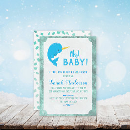 Blue Narwhal Baby shower Kaart