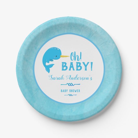 Blue Narwhal Baby shower Papieren Bordje (Voorkant)