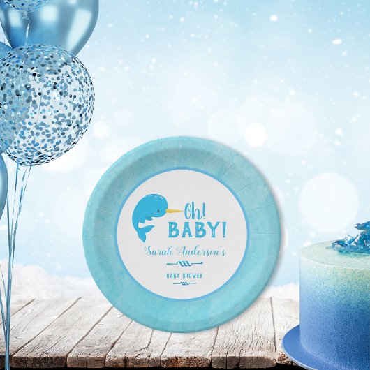 Blue Narwhal Baby shower Papieren Bordje