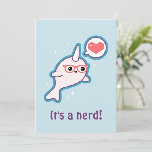 Blue Narwhal Baby Shower-uitnodigingen voor Nerds Kaart (Staand voorkant)