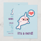 Blue Narwhal Baby Shower-uitnodigingen voor Nerds Kaart (Voorkant / Achterkant)