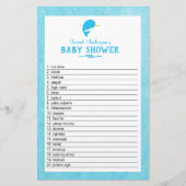 Blue Narwhal Baby shower Word Scramble Game Briefpapier (Voorkant)