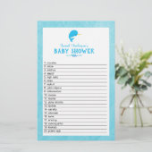Blue Narwhal Baby shower Word Scramble Game Briefpapier (Staand voorkant)
