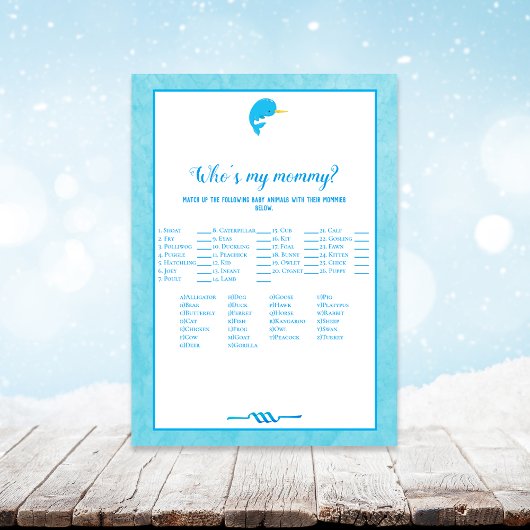 Blue Narwhal die mijn mama Baby shower Game is Kaart