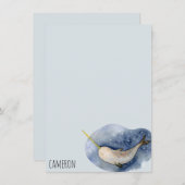 Blue Narwhal Modern Waterverf Ocean Personalized Notitiekaartje (Voorkant / Achterkant)