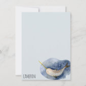 Blue Narwhal Modern Waterverf Ocean Personalized Notitiekaartje (Voorkant)
