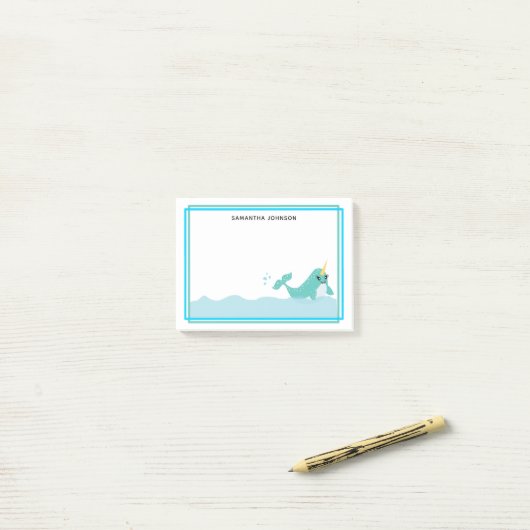 Blue Narwhal spatten in het water Post-it® Notes (Op bureau)