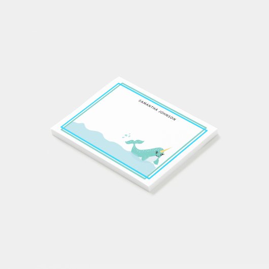 Blue Narwhal spatten in het water Post-it® Notes (Schuin)