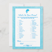 Blue Narwhal wat er in je paarse Baby shower game Kaart (Voorkant)