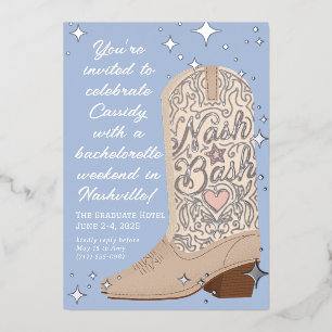 Blue Nash Bash Cowgirl Boot Bachelorette Party Folie Uitnodiging