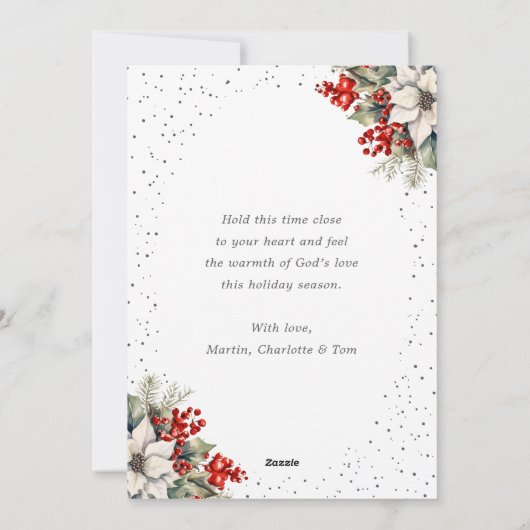 Blue Nativity Botanical Christian Christmas Card Feestdagenkaart (Achterkant)