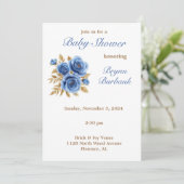 Blue & Natural Florals Baby shower Invitation Kaart (Staand voorkant)
