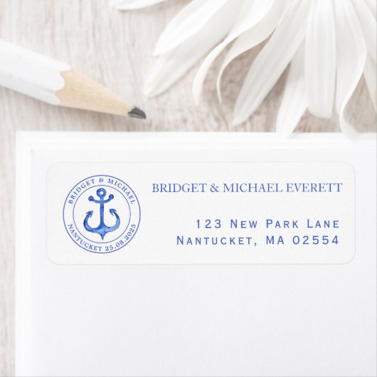 Blue Nautical Anchor | Aangepaste bruiloft Etiket (Insitu)