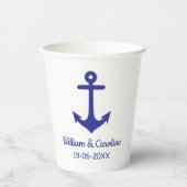 Blue Nautical Anchor Beach Destination Wedding Papieren Bekers (Voorkant)