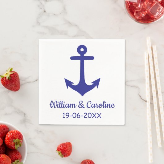 Blue Nautical Anchor Beach Destination Wedding Servet (Insitu)
