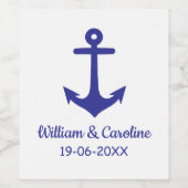 Blue Nautical Anchor Beach Destination Wedding Wijn Etiket (Enkel label)