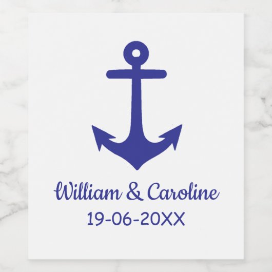Blue Nautical Anchor Beach Destination Wedding Wijn Etiket (Enkel label)