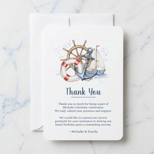 Blue Nautical Anchor Birthday Bedankkaart