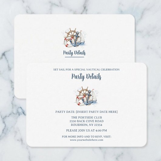 Blue Nautical Anchor Birthday Details QR Code RSVP Kaartje