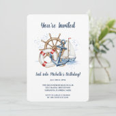 Blue Nautical Anchor Birthday Invite Kaart (Staand voorkant)
