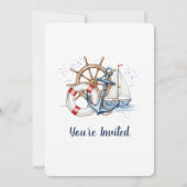 Blue Nautical Anchor Birthday Invite Kaart (Achterkant)