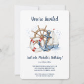 Blue Nautical Anchor Birthday Invite Kaart (Voorkant)