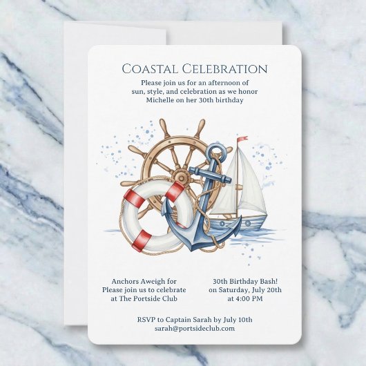 Blue Nautical Anchor Birthday Invite Kaart