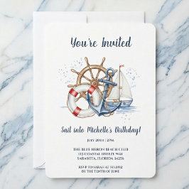 Blue Nautical Anchor Birthday Invite Kaart