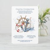 Blue Nautical Anchor Birthday Invite Kaart (Staand voorkant)