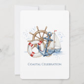 Blue Nautical Anchor Birthday Invite Kaart (Achterkant)